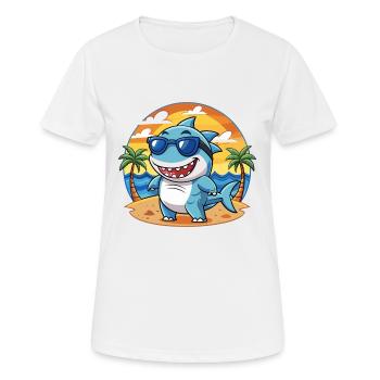 Shark Funny Cartoon Summer Beach Sunglasses - Women's Breathable T-Shirt - white - Front - AI Model Female 172 dark (172cm)