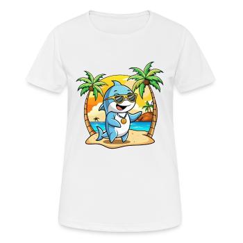 Dolphin Funny Cartoon Summer Beach Sunglasses - Women's Breathable T-Shirt - white - Front - AI Model Female 172 dark (172cm)