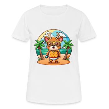 Deer Funny Cartoon Summer Beach Sunglasses - Women's Breathable T-Shirt - white - Front - AI Model Female 172 dark (172cm)