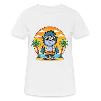 Gorilla Funny Cartoon Summer Beach Sunglasses - Women's Breathable T-Shirt - white - Front - AI Model Female 172 dark (172cm)
