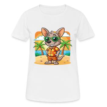 Kangaroo Funny Cartoon Summer Beach Sunglasses - Women's Breathable T-Shirt - white - Front - AI Model Female 172 dark (172cm)