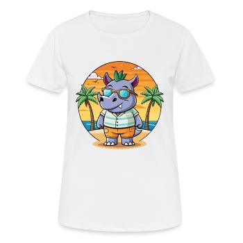 Rhino Lustige Cartoon Sommer Strand Sonnenbrille - Frauen T-Shirt atmungsaktiv - Weiß - Vorne - AI Model Female 172 dark (172cm)