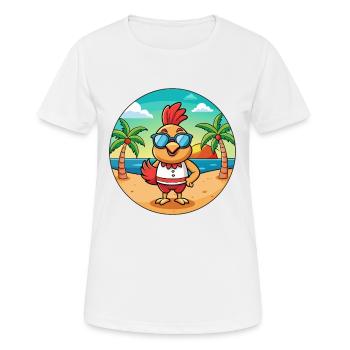 Rooster Funny Cartoon Summer Beach Sunglasses - Women's Breathable T-Shirt - white - Front - AI Model Female 172 dark (172cm)