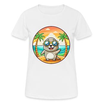 Lunettes de soleil de plage d’été de dessin animé drôle de phoque - T-shirt respirant Femme - blanc - Devant - AI Model Female 172 dark (172cm)