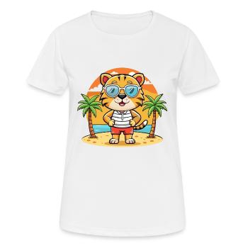 Tiger Lustige Cartoon Sommer Strand Sonnenbrille - Frauen T-Shirt atmungsaktiv - Weiß - Vorne - AI Model Female 172 dark (172cm)