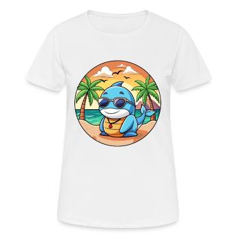 Lunettes de soleil de plage d’été de dessin animé drôle de baleine - T-shirt respirant Femme - blanc - Devant - AI Model Female 172 dark (172cm)
