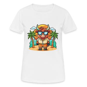 Bull Funny Cartoon Summer Beach Sunglasses - Women's Breathable T-Shirt - white - Front - AI Model Female 172 dark (172cm)