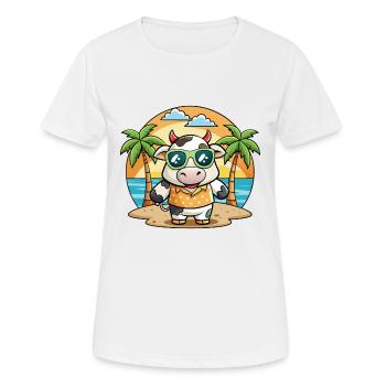 Cow Funny Cartoon Summer Beach Sunglasses - Women's Breathable T-Shirt - white - Front - AI Model Female 172 dark (172cm)