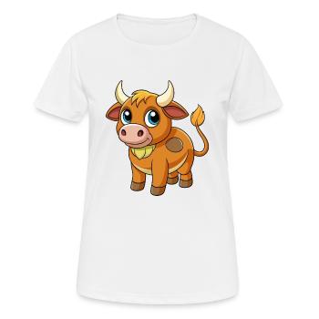 Bull Cute Mascot Cartoon Character Kawaii - Women's Breathable T-Shirt - white - Front - AI Model Female 172 dark (172cm)