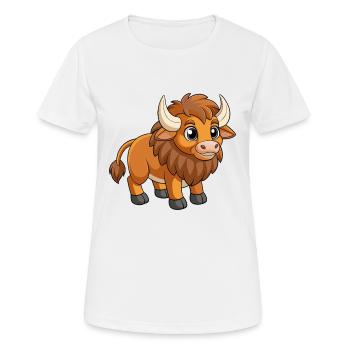 Bison Cute Mascot Cartoon Character Kawaii - Women's Breathable T-Shirt - white - Front - AI Model Female 172 dark (172cm)