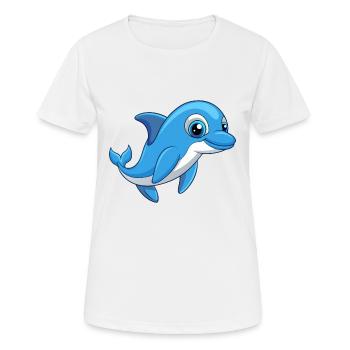 Delfin Niedliche Maskottchen Zeichentrickfigur Kawaii - Frauen T-Shirt atmungsaktiv - Weiß - Vorne - AI Model Female 172 dark (172cm)