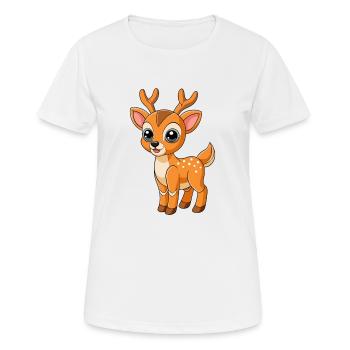 Deer Cute Mascot Cartoon Character Kawaii - Women's Breathable T-Shirt - white - Front - AI Model Female 172 dark (172cm)