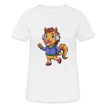 Cheval Drôle Dessin Animé Personnage Casque Musique - T-shirt respirant Femme - blanc - Devant - AI Model Female 172 dark (172cm)