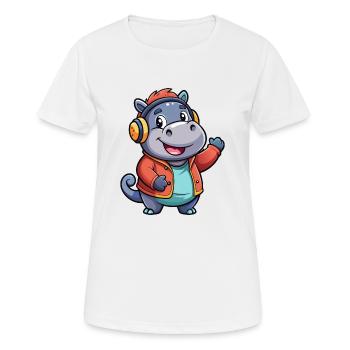Hippo Funny Cartoon Character Musique de casque - T-shirt respirant Femme - blanc - Devant - AI Model Female 172 dark (172cm)