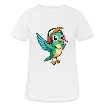 Hummingbird Funny Cartoon Animal Headphone Music - Women's Breathable T-Shirt - white - Front - AI Model Female 172 dark (172cm)