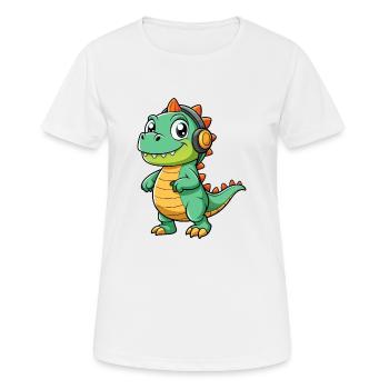 Dinosaurier Lustige Cartoon Figur Kopfhörer Musik - Frauen T-Shirt atmungsaktiv - Weiß - Vorne - AI Model Female 172 dark (172cm)