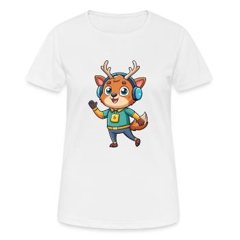 Hirsch Lustige Cartoon Figur Kopfhörer Musik - Frauen T-Shirt atmungsaktiv - Weiß - Vorne - AI Model Female 172 dark (172cm)
