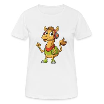 Camel Funny Cartoon Character Headphone Music - Women's Breathable T-Shirt - white - Front - AI Model Female 172 dark (172cm)