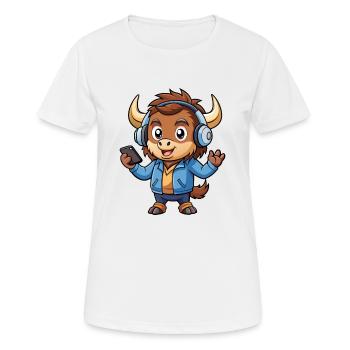 Buffalo Lustige Cartoon Figur Kopfhörer Musik - Frauen T-Shirt atmungsaktiv - Weiß - Vorne - AI Model Female 172 dark (172cm)