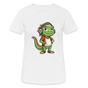 Iguana Funny Cartoon Character Headphone Music - Women's Breathable T-Shirt - white - Front - AI Model Female 172 dark (172cm)