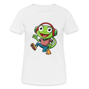 Frosch Lustige Cartoon Figur Kopfhörer Musik - Frauen T-Shirt atmungsaktiv - Weiß - Vorne - AI Model Female 172 dark (172cm)