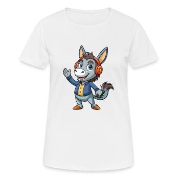 Donkey Funny Cartoon Character Headphone Music - Women's Breathable T-Shirt - white - Front - AI Model Female 172 dark (172cm)