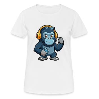 Gorilla Funny Cartoon Character Headphone Music - Women's Breathable T-Shirt - white - Front - AI Model Female 172 dark (172cm)