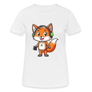 Fuchs Lustige Zeichentrickfigur Kopfhörer Musik - Frauen T-Shirt atmungsaktiv - Weiß - Vorne - AI Model Female 172 dark (172cm)