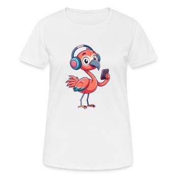 Flamingo Funny Cartoon Character Headphone Music - Women's Breathable T-Shirt - white - Front - AI Model Female 172 dark (172cm)