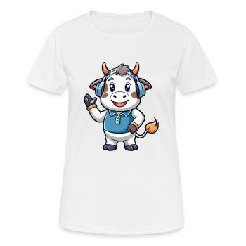 vache drôle dessin animé personnage casque musique - T-shirt respirant Femme - blanc - Devant - AI Model Female 172 dark (172cm)