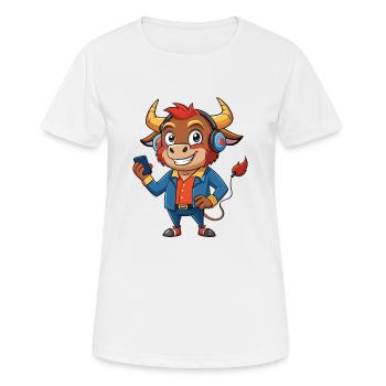 Bull Funny Cartoon Character Headphone Music - Women's Breathable T-Shirt - white - Front - AI Model Female 172 dark (172cm)