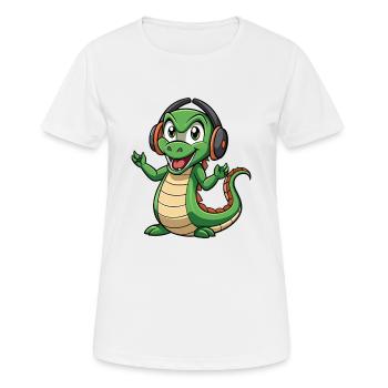 Anaconda Funny Cartoon Character Headphone Music - Women's Breathable T-Shirt - white - Front - AI Model Female 172 dark (172cm)