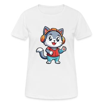 Cat Funny Cartoon Character Headphone Music - Women's Breathable T-Shirt - white - Front - AI Model Female 172 dark (172cm)