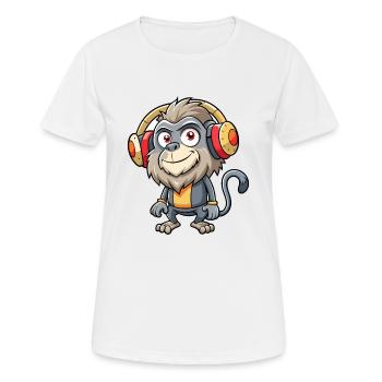Babouin Drôle Dessin Animé Personnage Casque Musique - T-shirt respirant Femme - blanc - Devant - AI Model Female 172 dark (172cm)