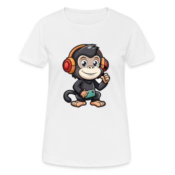 Chimpanzé drôle dessin animé personnage casque musique - T-shirt respirant Femme - blanc - Devant - AI Model Female 172 dark (172cm)