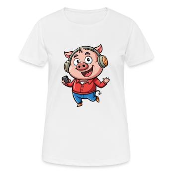 Cochon Drôle Dessin Animé Personnage Casque Musique - T-shirt respirant Femme - blanc - Devant - AI Model Female 172 dark (172cm)