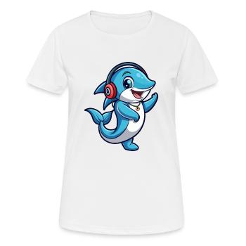 Delfin Lustige Zeichentrickfigur Kopfhörer Musik - Frauen T-Shirt atmungsaktiv - Weiß - Vorne - AI Model Female 172 dark (172cm)