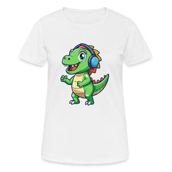 Dinosaurier Lustige Zeichentrickfigur Kopfhörer Musik - Frauen T-Shirt atmungsaktiv - Weiß - Vorne - AI Model Female 172 dark (172cm)