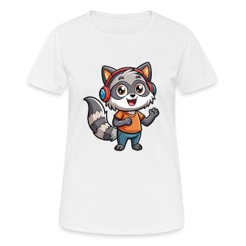 raton laveur drôle de personnage de dessin animé musique de casque - T-shirt respirant Femme - blanc - Devant - AI Model Female 172 dark (172cm)