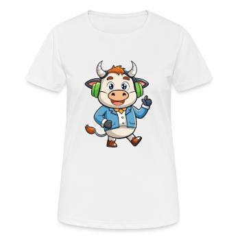 Vache Drôle Dessin Animé Personnage Casque Musique - T-shirt respirant Femme - blanc - Devant - AI Model Female 172 dark (172cm)