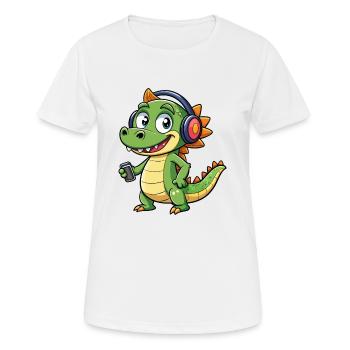 Crocodile Drôle Dessin Animé Personnage Casque Musique - T-shirt respirant Femme - blanc - Devant - AI Model Female 172 dark (172cm)