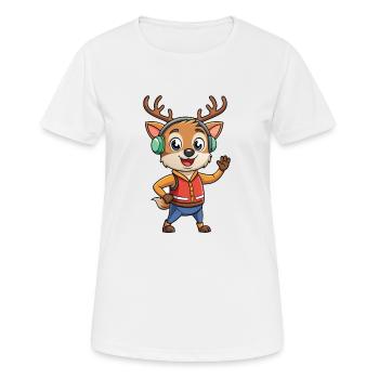 Hirsch Lustige Zeichentrickfigur Kopfhörer Musik - Frauen T-Shirt atmungsaktiv - Weiß - Vorne - AI Model Female 172 dark (172cm)