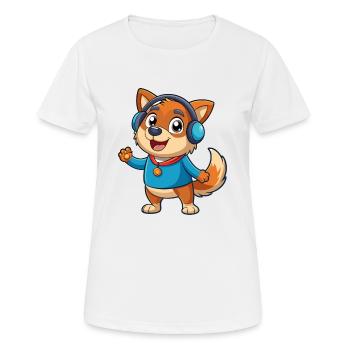 Dog Funny Cartoon Character Headphone Music - Women's Breathable T-Shirt - white - Front - AI Model Female 172 dark (172cm)
