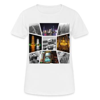 Chine Asie Collage Horizon Ville Métropole Art - T-shirt respirant Femme - blanc - Devant - AI Model Female 172 dark (172cm)