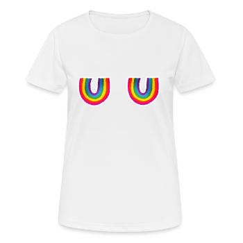Lustige Regenbogen Brüste Titten Brust spaß - Frauen T-Shirt atmungsaktiv - Weiß - Vorne - AI Model Female 172 dark (172cm)