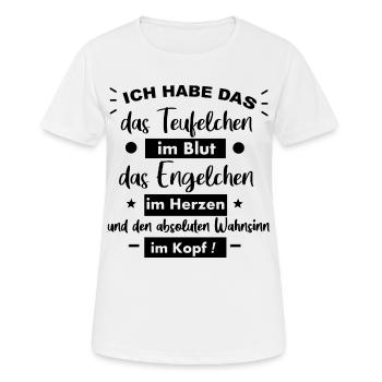 Teufelchen und Engelchen Text Wahnsinn - Frauen T-Shirt atmungsaktiv - Weiß - Vorne - AI Model Female 172 dark (172cm)
