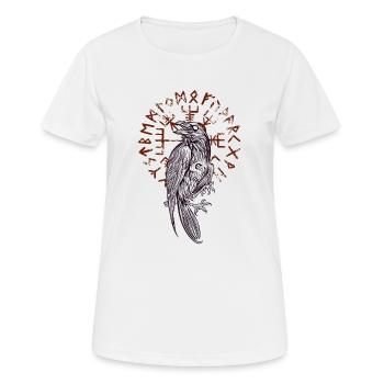 Wikinger-Orbeau-Krähenschädel & Symbol im Hintergrund - Frauen T-Shirt atmungsaktiv - Weiß - Vorne - AI Model Female 172 dark (172cm)