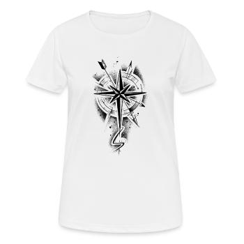 Wind rose dotwork sketch tattoo style - Women's Breathable T-Shirt - white - Front - AI Model Female 172 dark (172cm)
