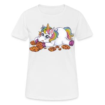 Niedliches Dickes Einhorn mit Keksen Geschenk Diät - Frauen T-Shirt atmungsaktiv - Weiß - Vorne - AI Model Female 172 dark (172cm)