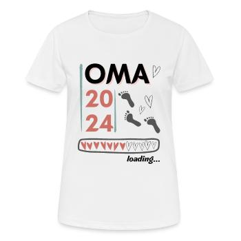 Oma 2024 loading... - Frauen T-Shirt atmungsaktiv - Weiß - Vorne - AI Model Female 172 dark (172cm)